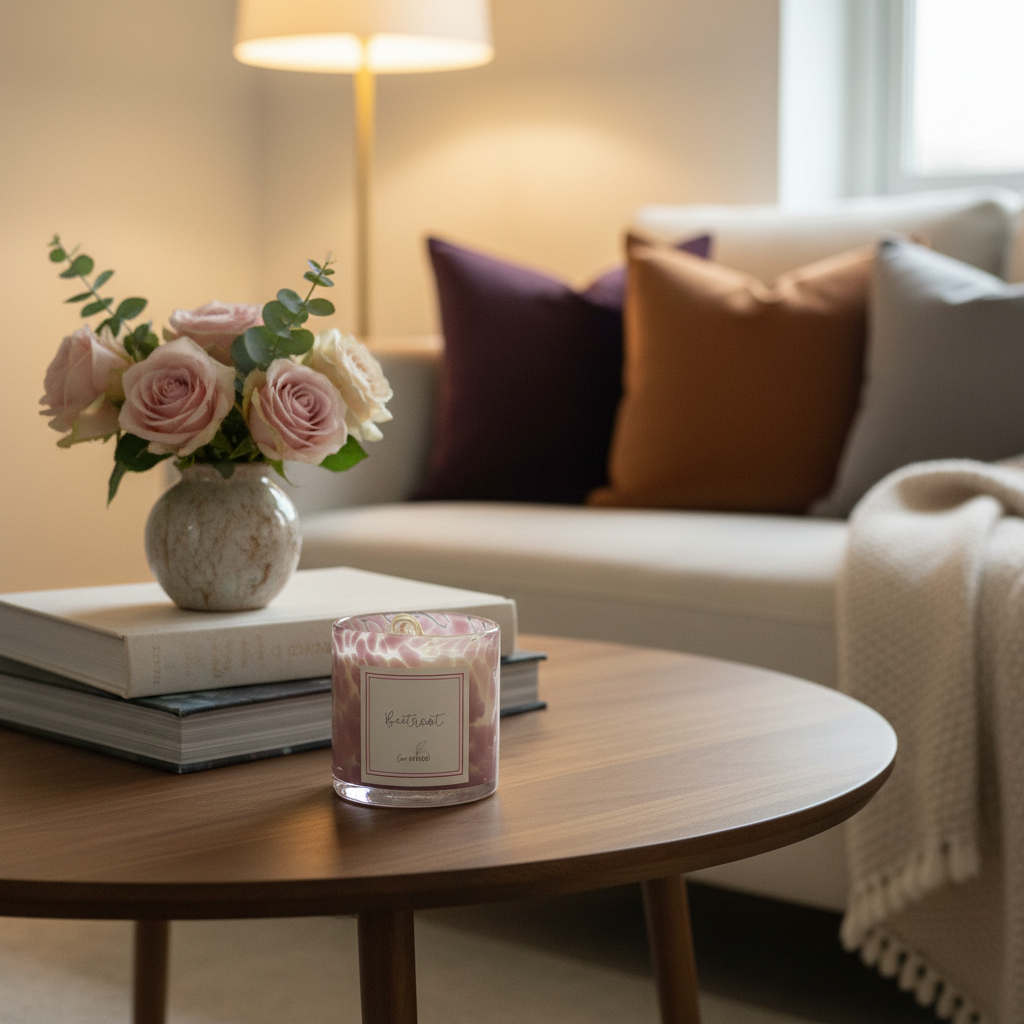 Beetroot Candle in Sitting Room