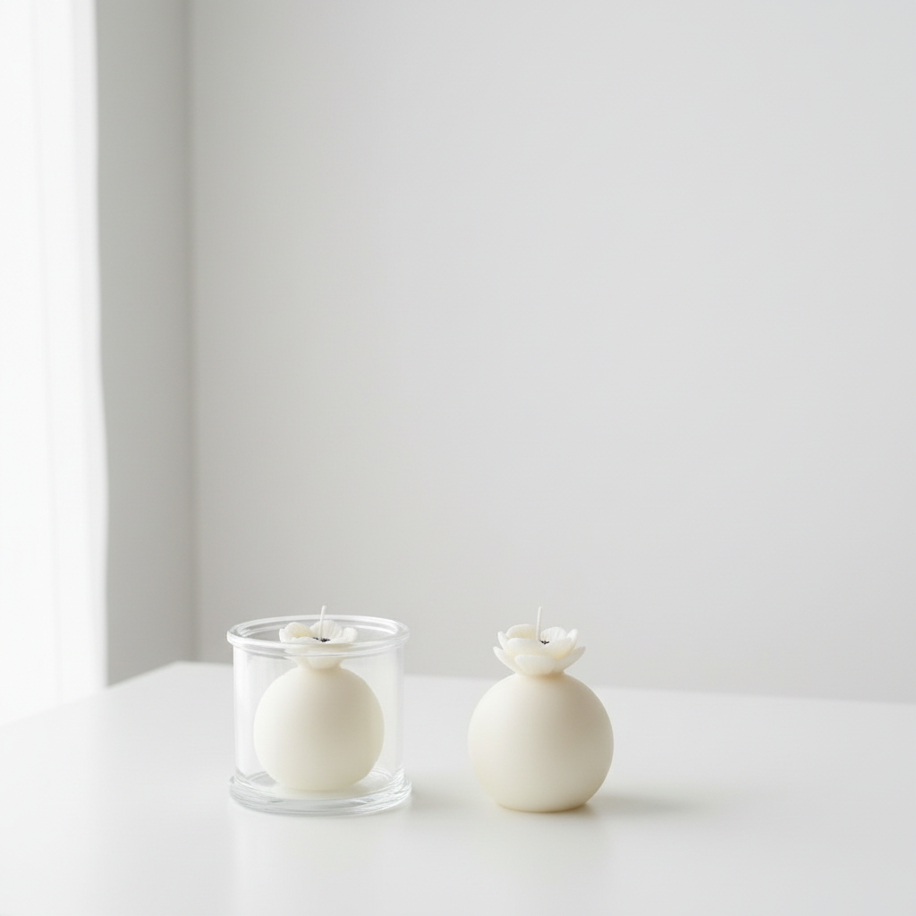White ANEMONE candles minimalist display