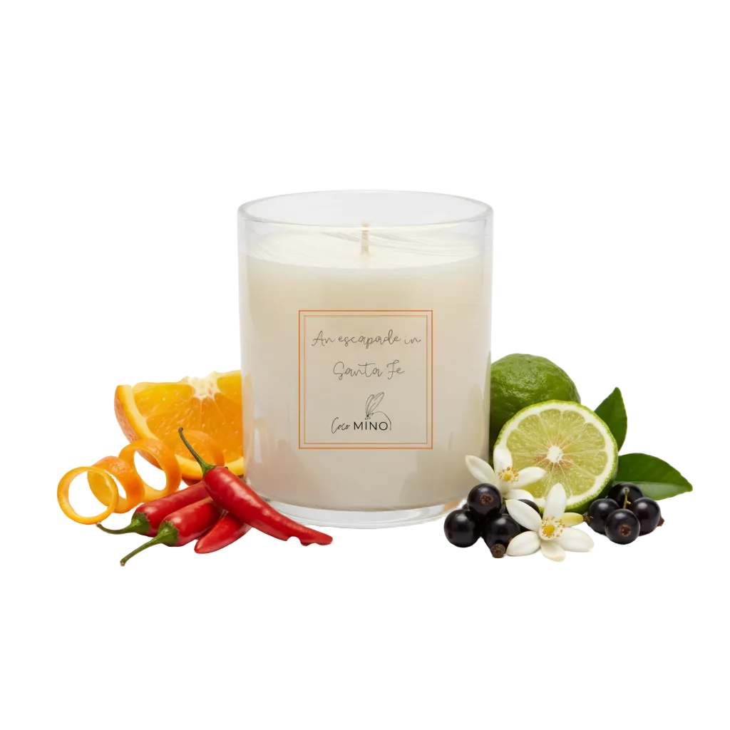 Candle with ingredients and exact size label