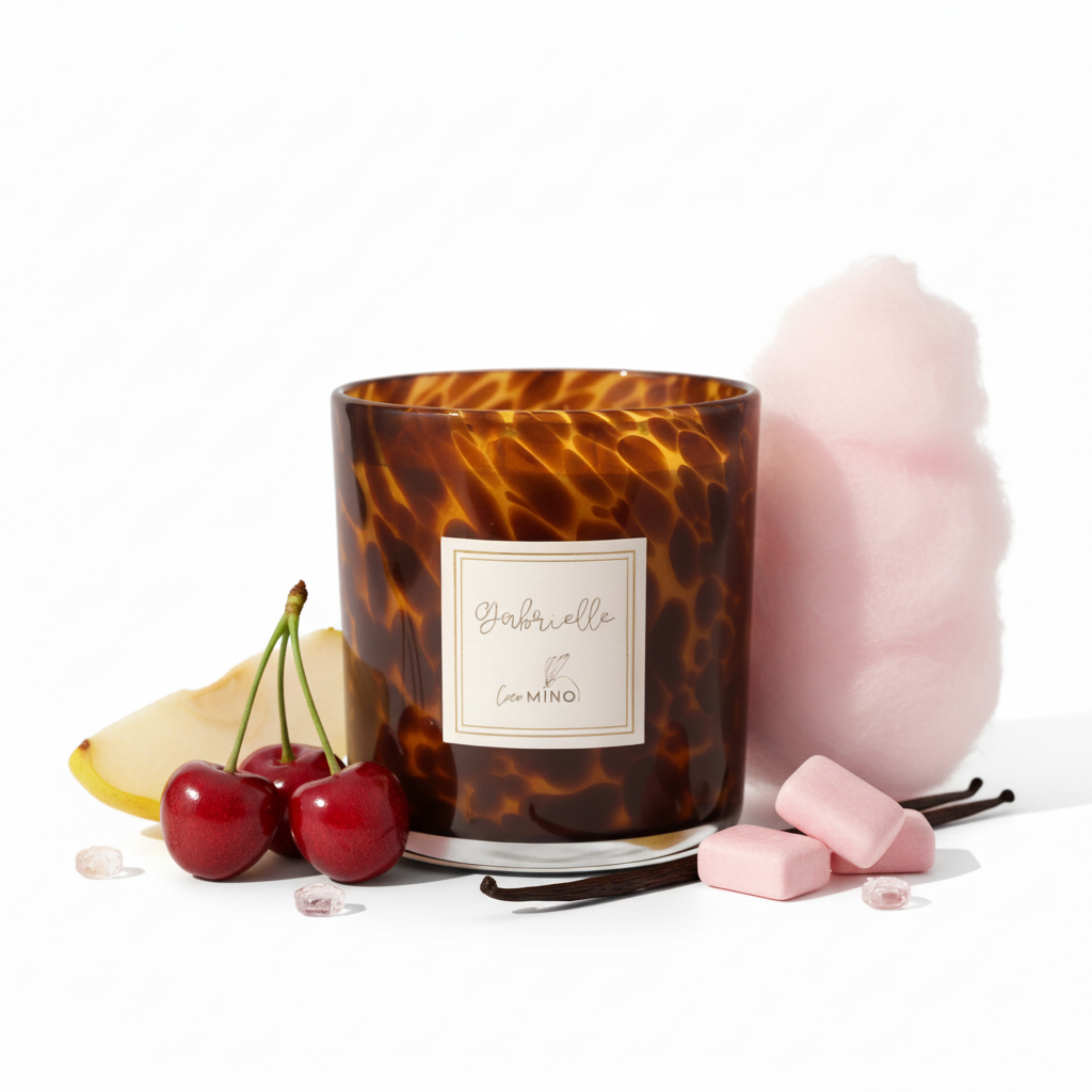Gabrielle candle jar with fluffy candy floss - minimalist no shadows