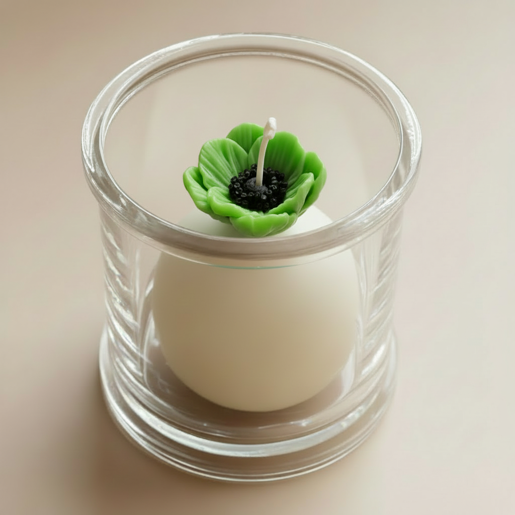 Green ANEMONE candle - neutral background
