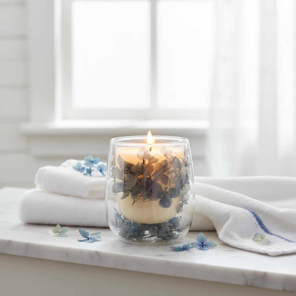 Hydrangea candle lit - no writing