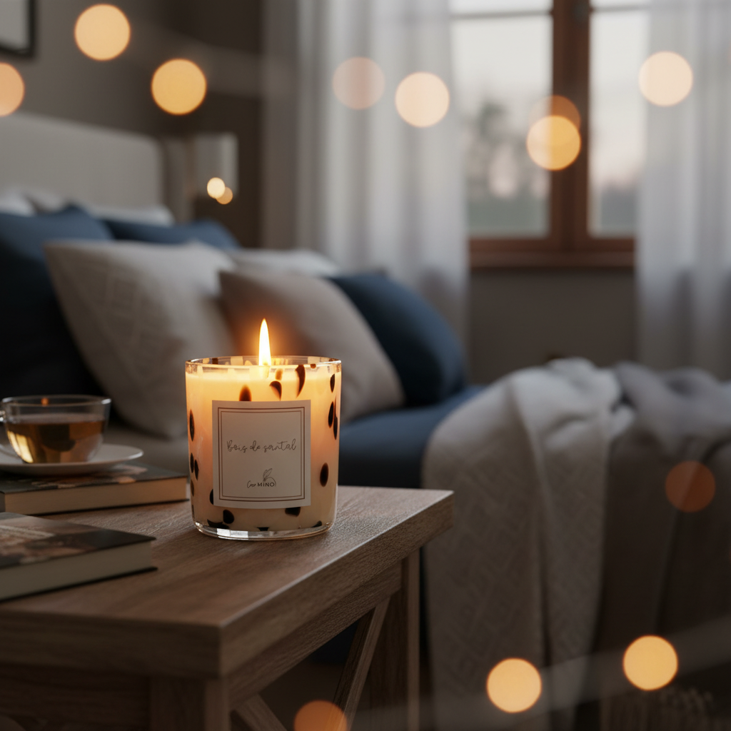 Lit candle at dusk