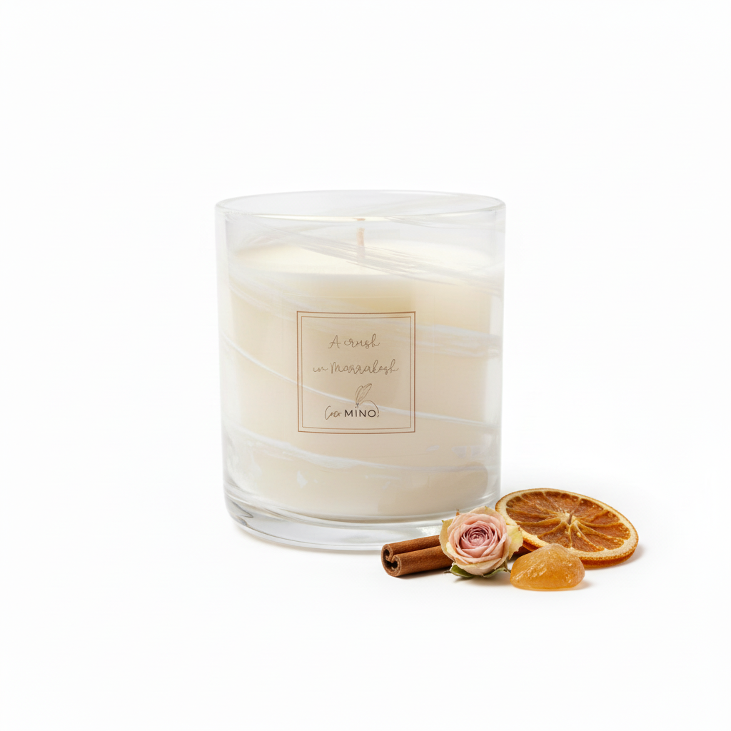 Marrakesh candle with ingredients