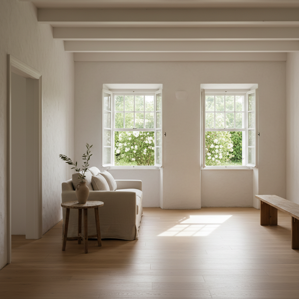 Minimalist old house opening to garden