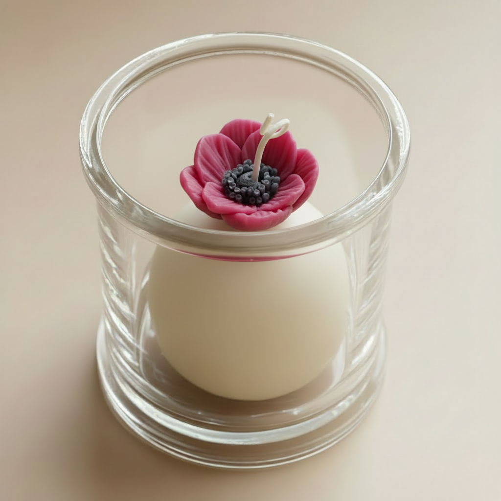 Pink ANEMONE candle - neutral background