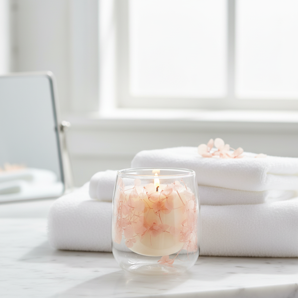 Pink Hydrangea candle lit