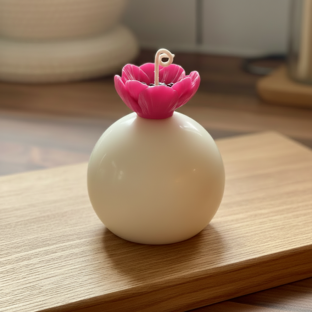 Pink sphere candle on wood