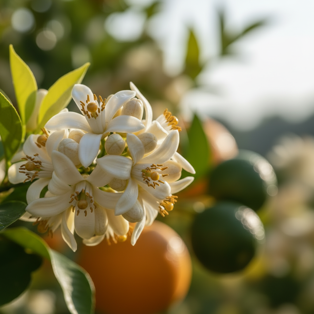 Realistic orange blossom and neroli flowers square