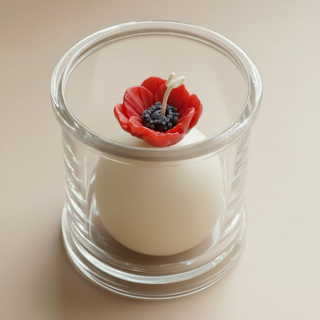 Red ANEMONE candle - neutral background