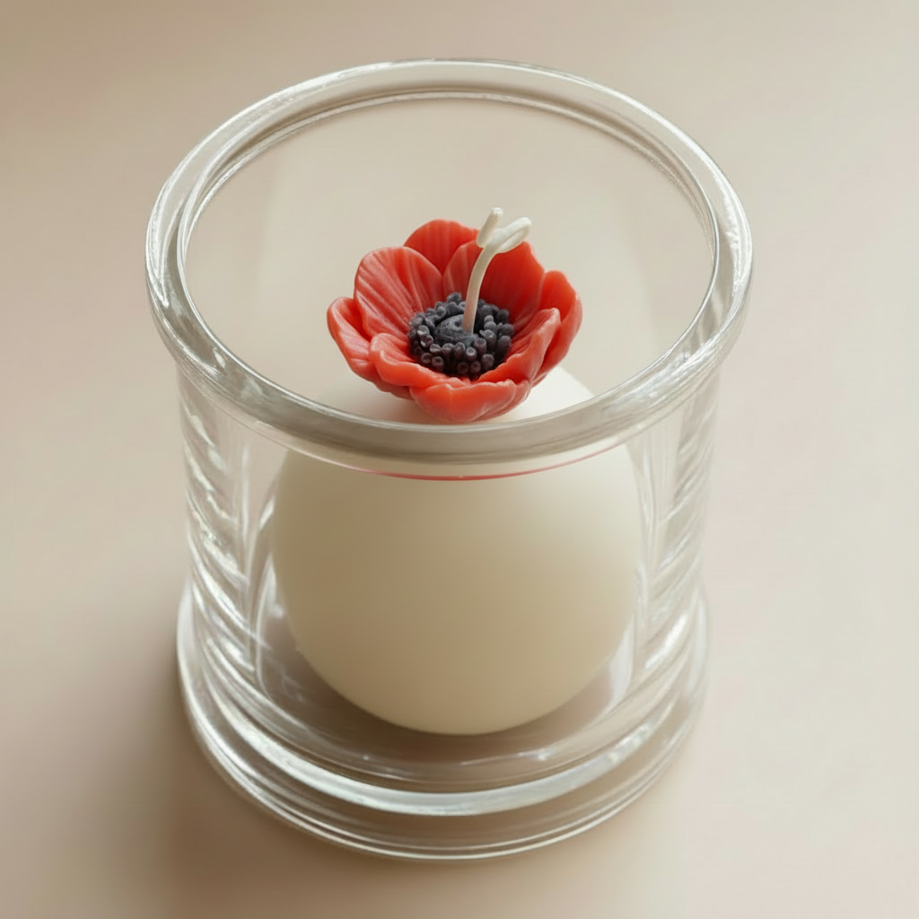 Red ANEMONE candle - neutral background