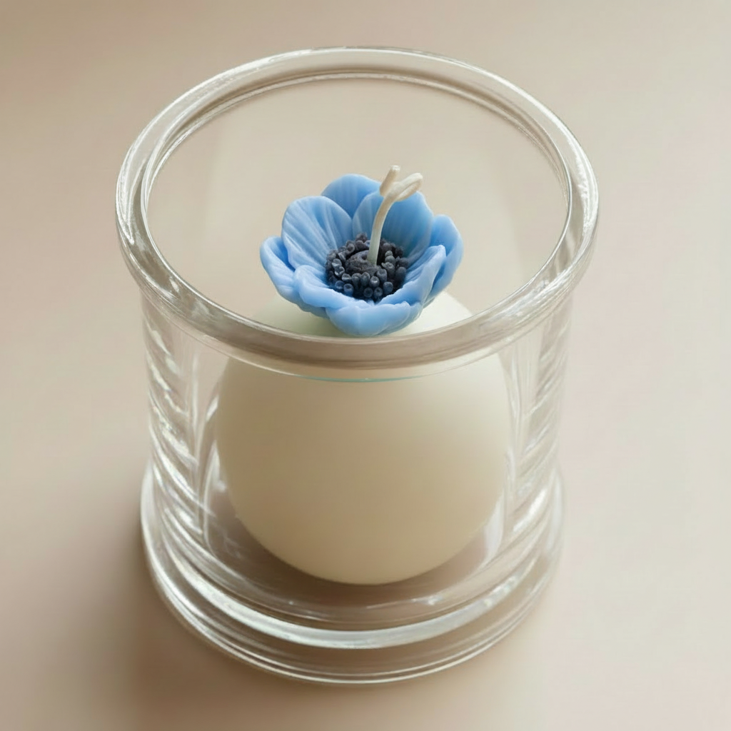 Soft blue ANEMONE candle - neutral background