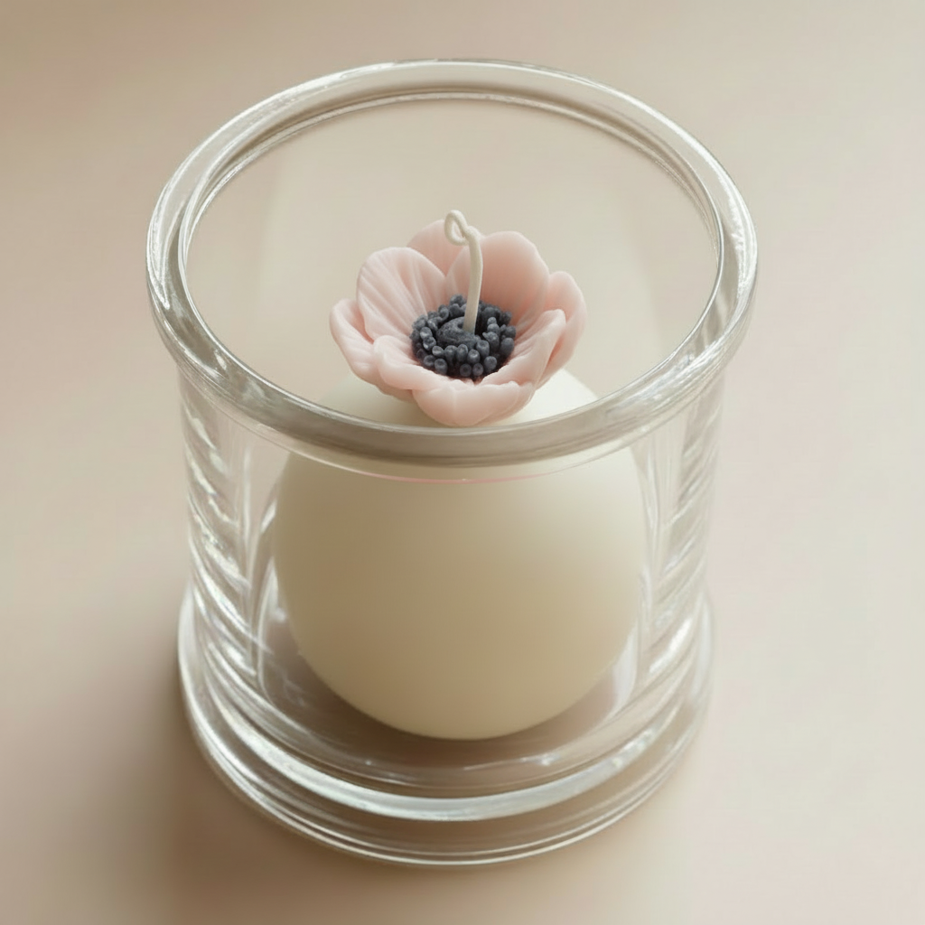 Soft pink ANEMONE candle - neutral background