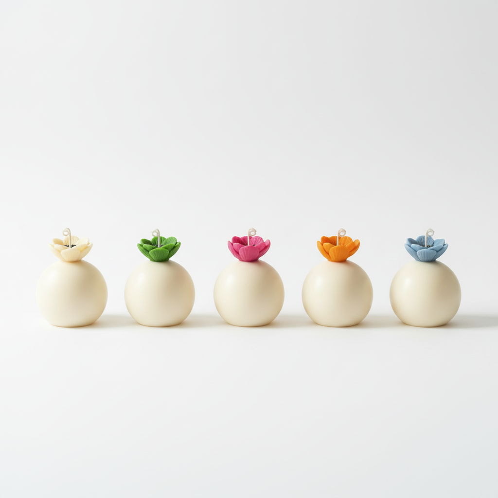 Sphere candles minimal flat lay - green with black heart