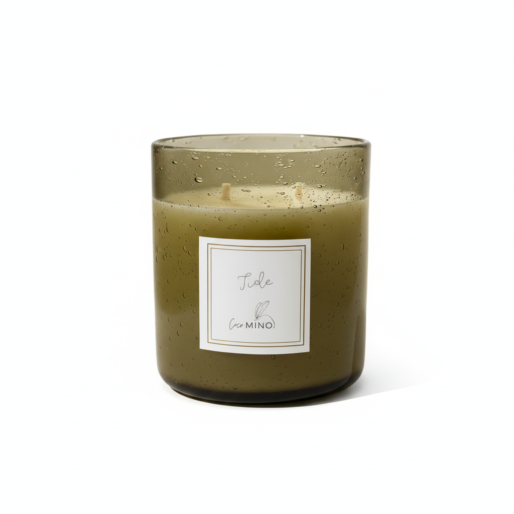TIDE candle on white background