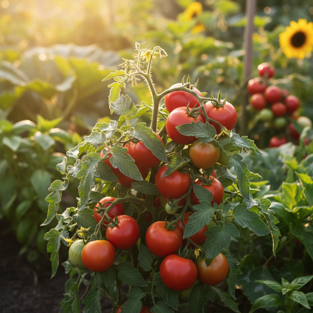 Tomato Plant in Veggie Garden