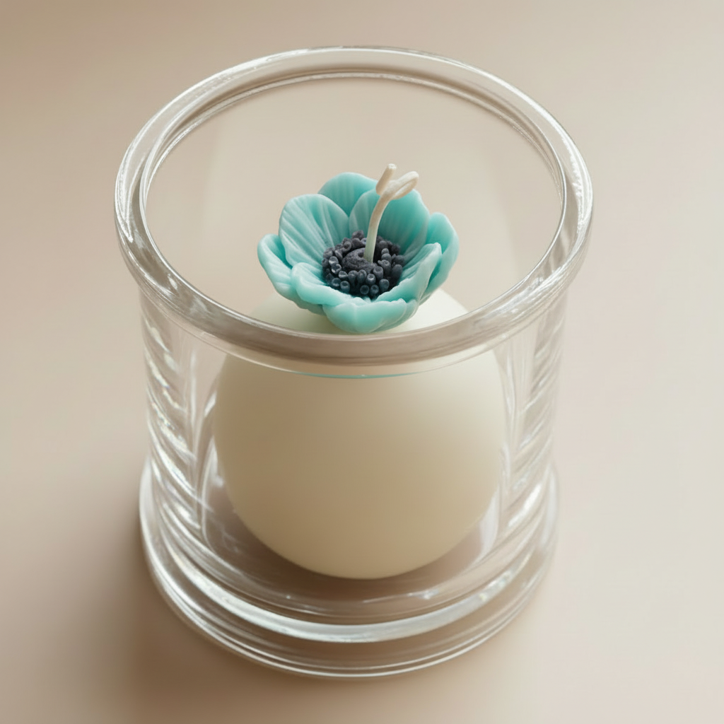 Turquoise ANEMONE candle - neutral background