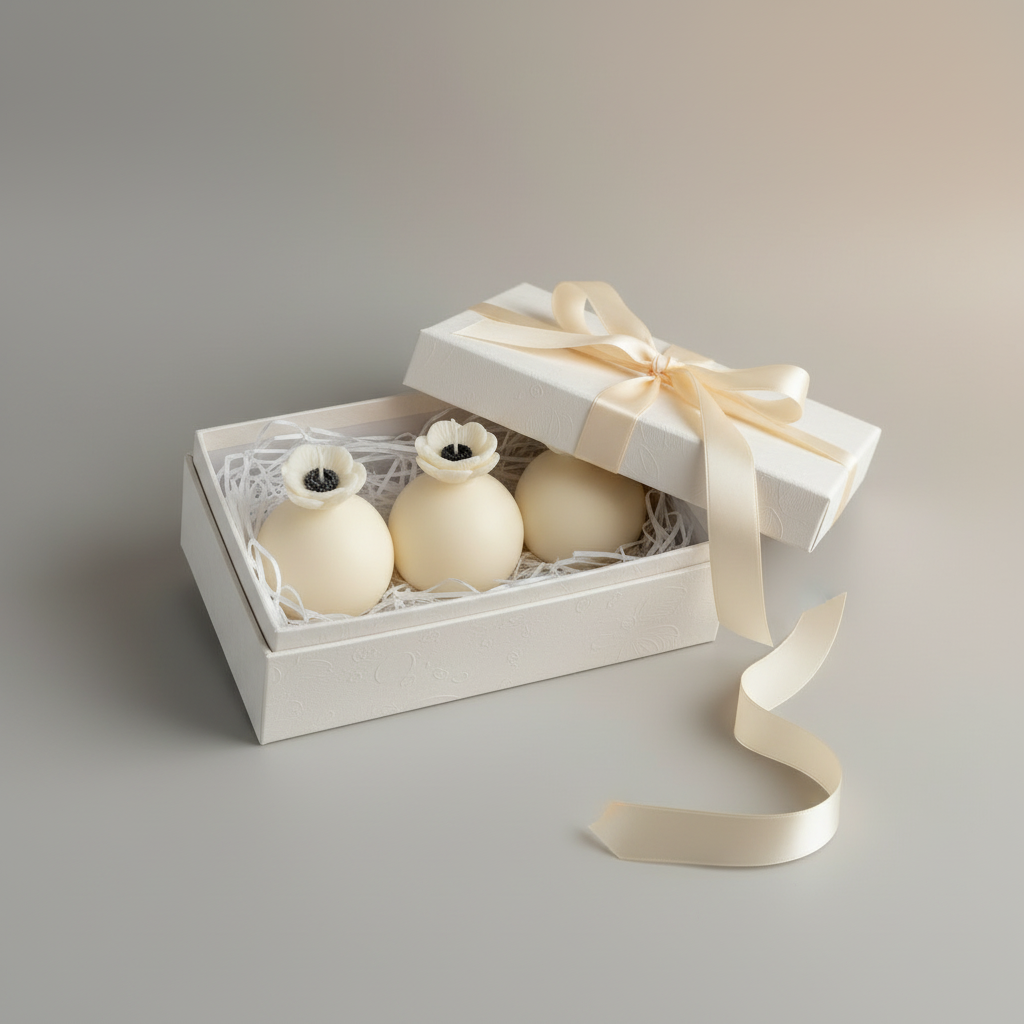 White ANEMONE candles gift presentation